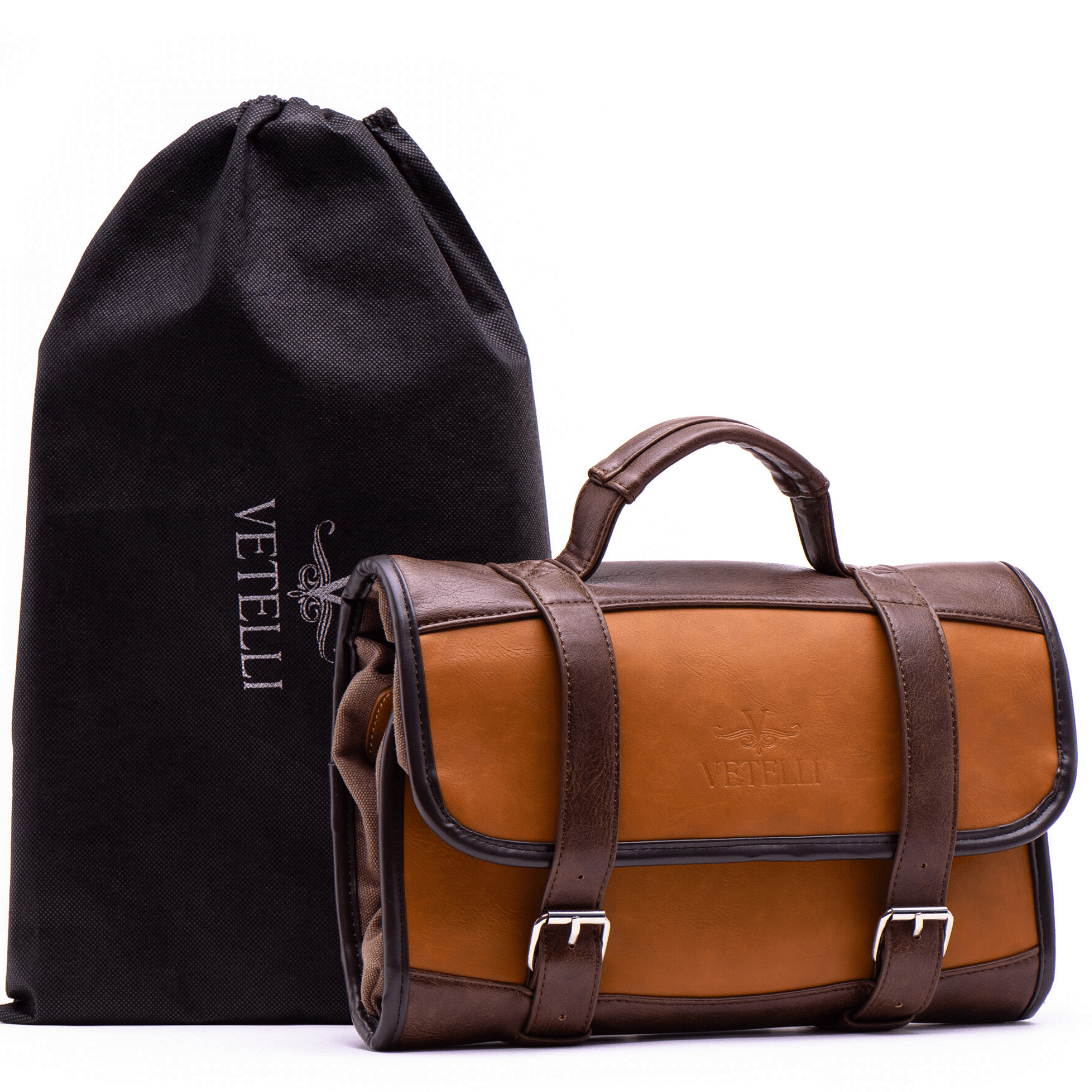 Vetell Leo Large Leather Travel Toiletry Case and Shave Bag with 2 Compartments