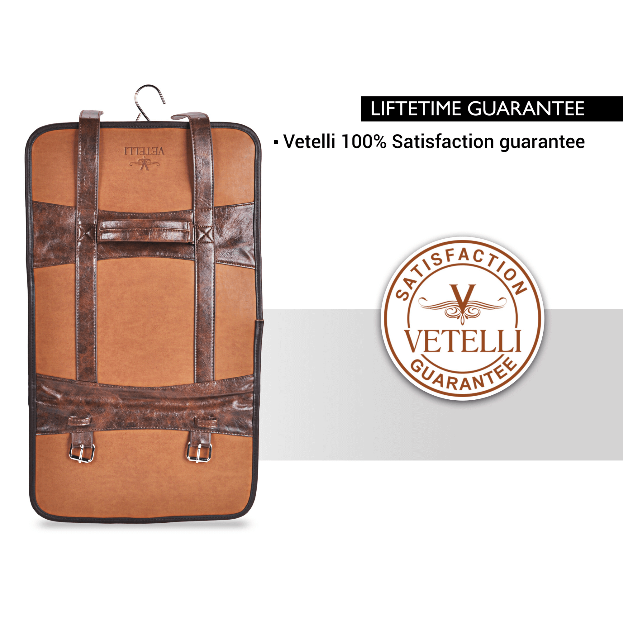 Vetelli Foldable Hanging Leather Travel Toiletry Bag for Men with 4 Pockets